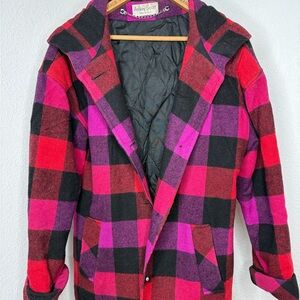 Vintage Ashley Scott Jacket Women's L Wool Blend Pink Plaid Button Made In USA
